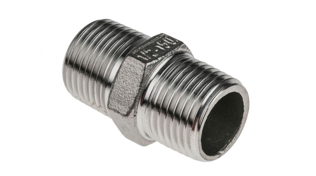 Fitting, R1/2", Male Thread, R1/2", Male Thread, Stainless Steel, 42mm